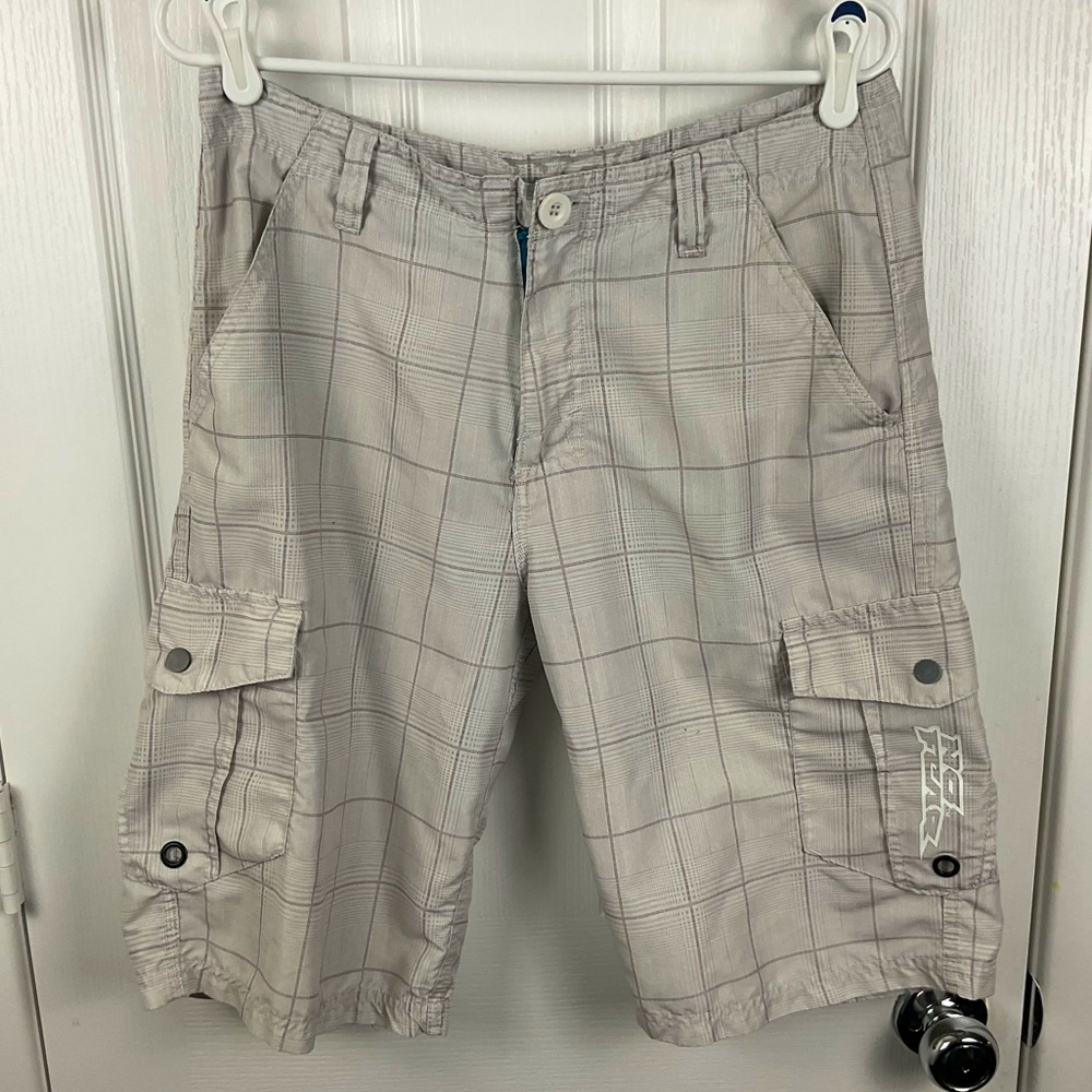 No Fear Men’s Beige Checkered Light Weight Cargo Shorts, Size 32 (Pre-Owned)
